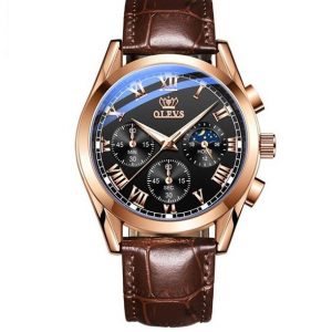 Olevs 2871 Leather Chronograph Watch for Men - Brown