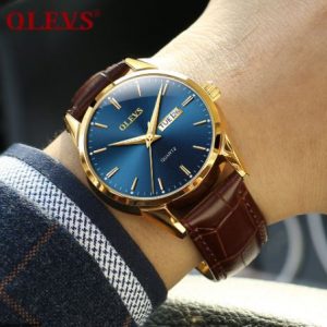 Olevs Brown Leather Men Watch Men’s Business Male Watch Luminous Watch