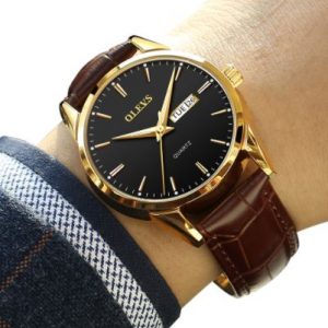 Olevs Black Dial Brown Leather Men Watch Men’s Business Male Watch Luminous Watch