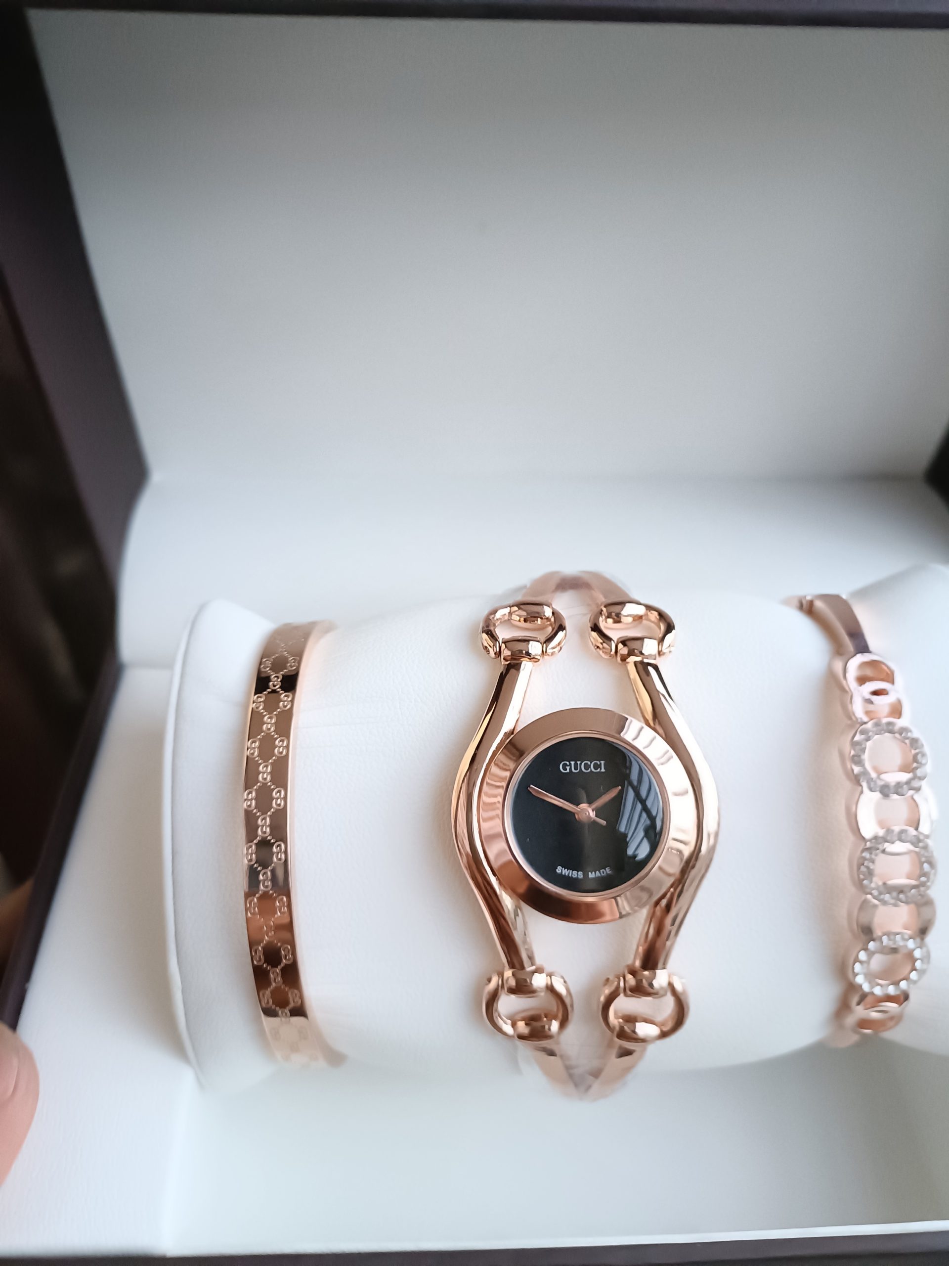 Gucci Ladies Watch Rose Gold and Black Dial Colour Full Box set – The ...
